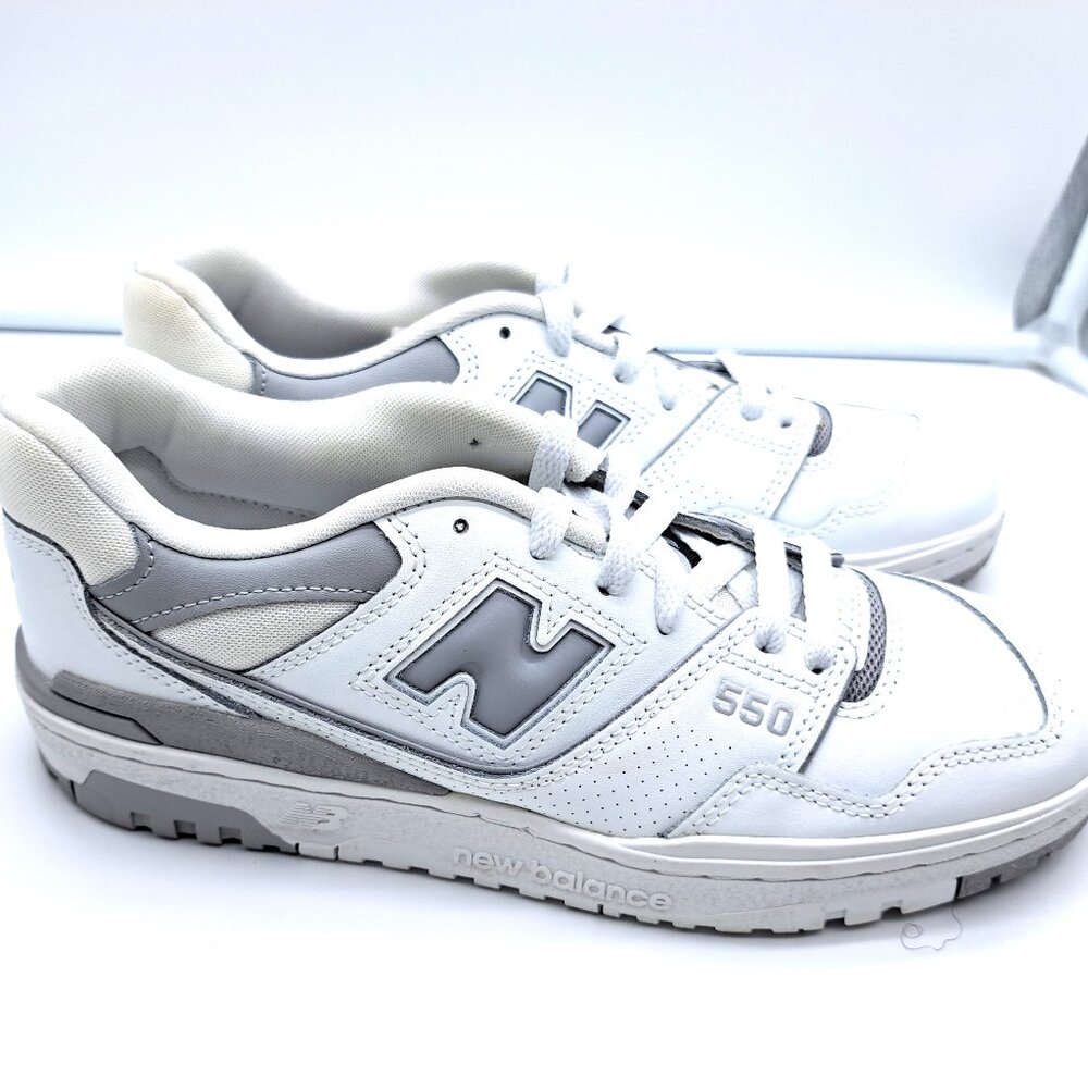 New Balance 550 White and Gray Leather Sneakers